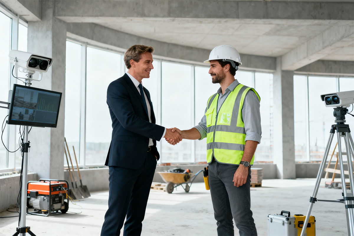 Incontro tra ingegnere e imprenditore in cantiere